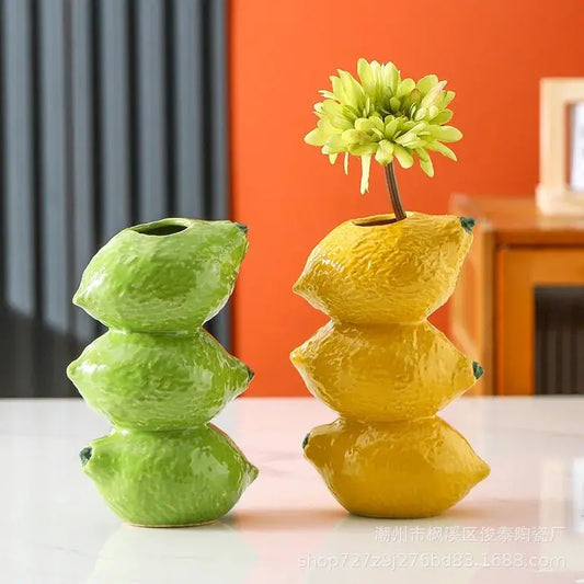 Yellow Lemon Tower Vase